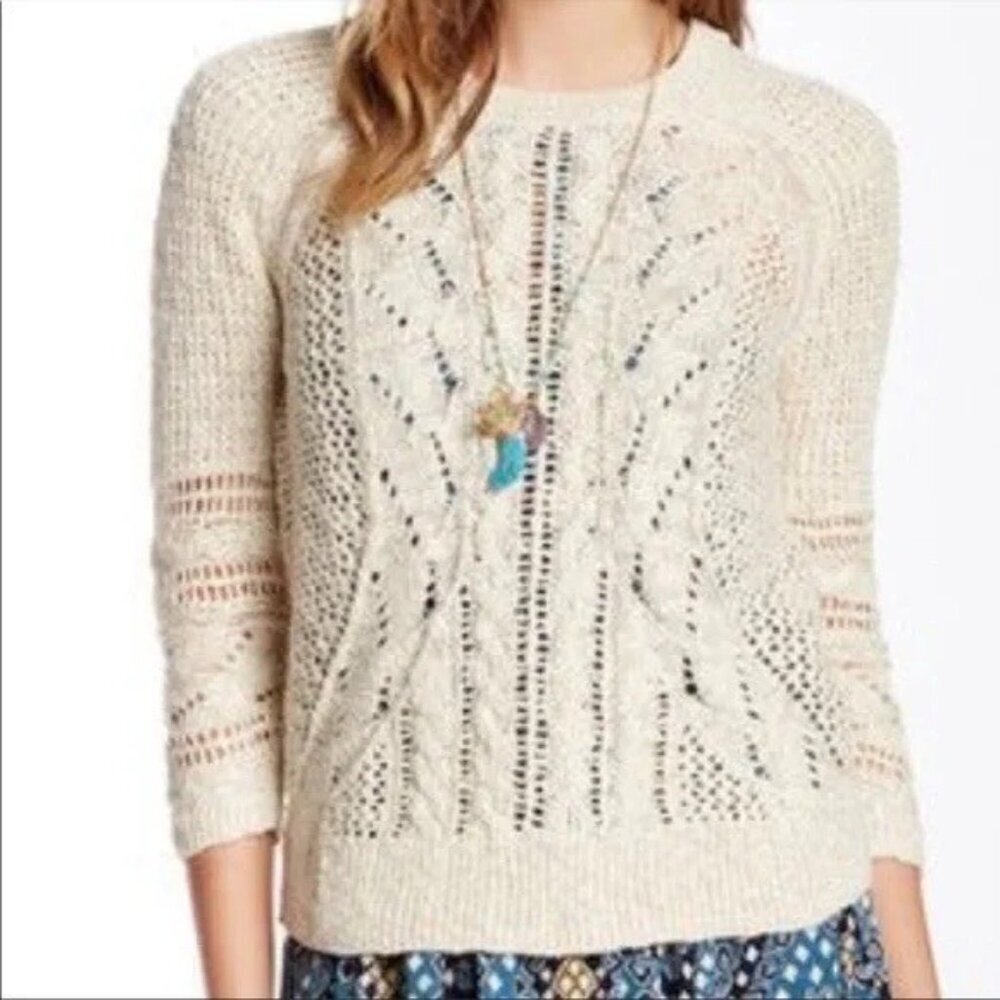 Lucky Brand Cream Open-Knit Crewneck Sweater